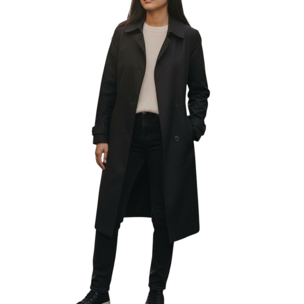 London Fog Black Waterproof Trench Coat Medium Classic Mid-Length Coat